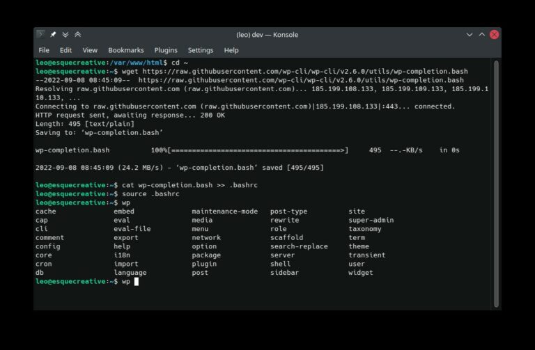 wp cli tab completion